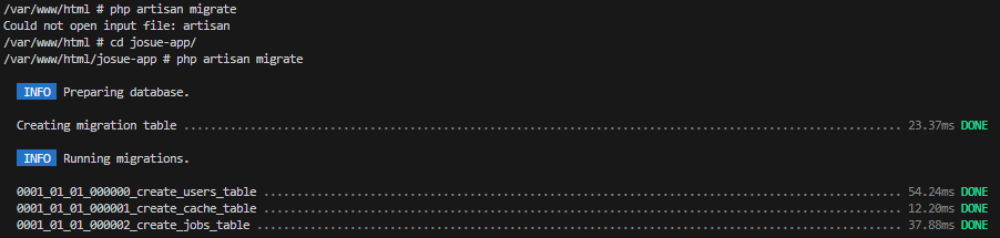 Migraciones exitosas en Laravel